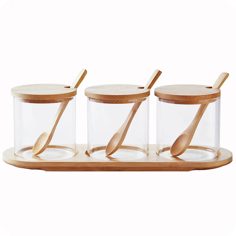 

Kitchen supplies seasoning jar seasoning box glass three-piece glass storage jar set, Transparent