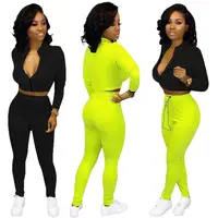 

Wholesale tight sports pants and zipper crop top two piece women sweat suits