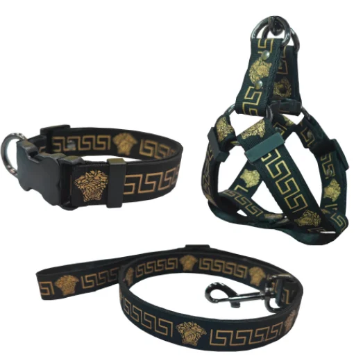 

Design Custom Logo sublimation Pet Cat Puppy supplies brand car belt leash face harness rope Luxury Dog Collar Leash sets