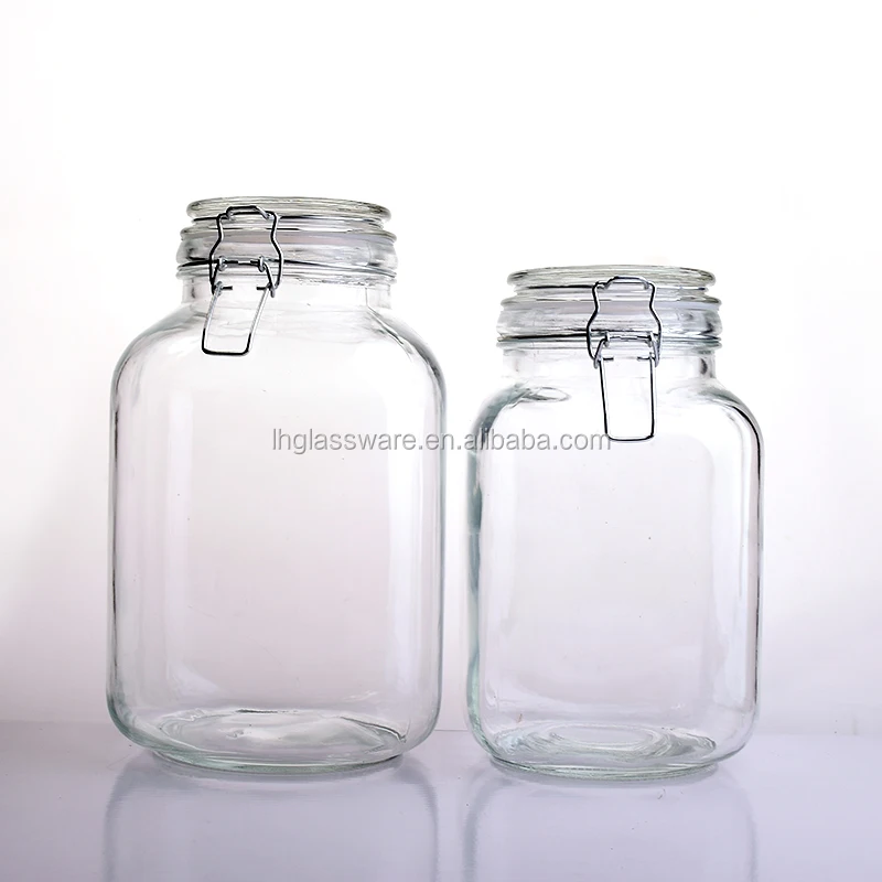 Square Glass Canning Jar Storage Canister With Airtight Bail & Trigger