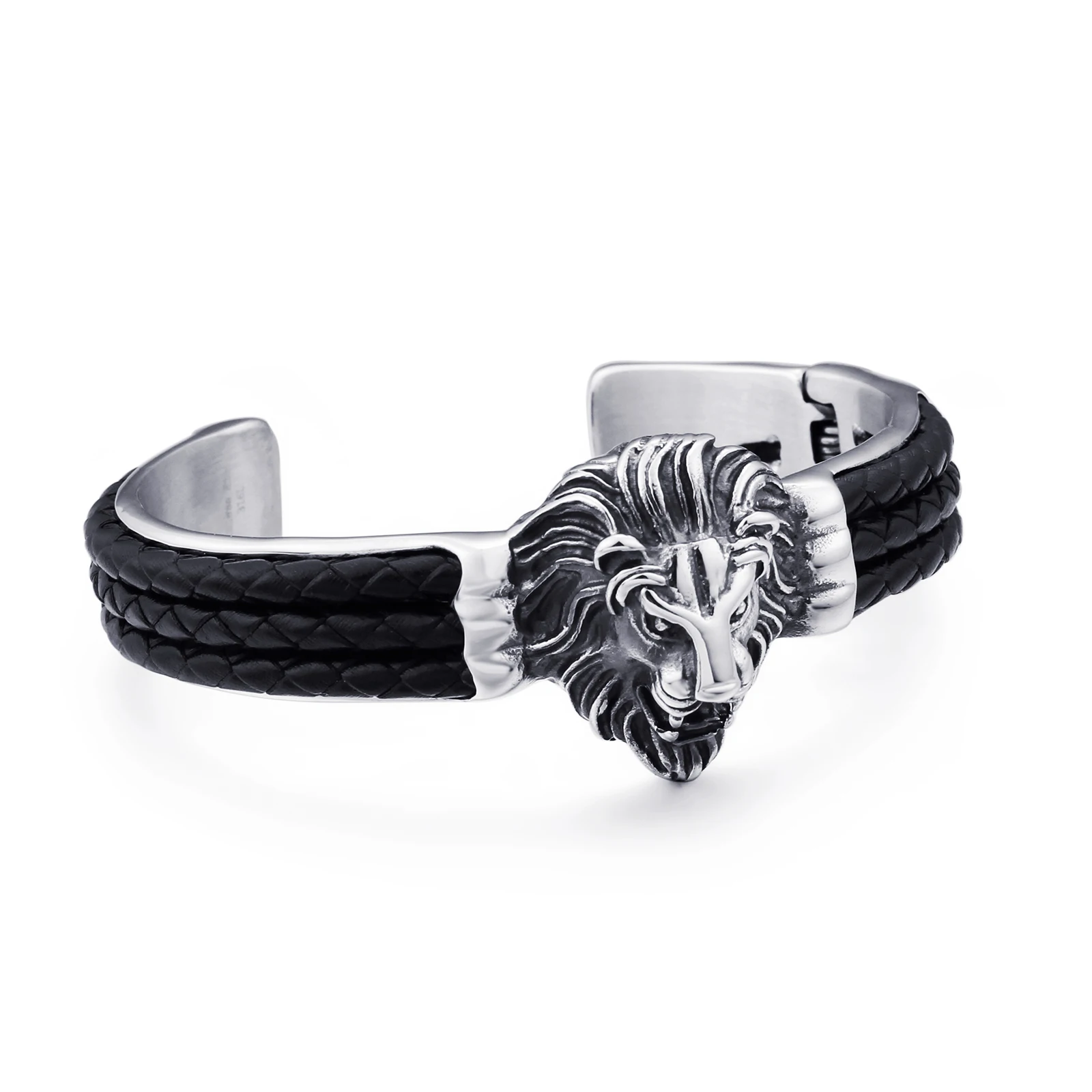 

KALEN Creative Domineering Stainless Steel Lion Head Men's Bangle, Black and steel