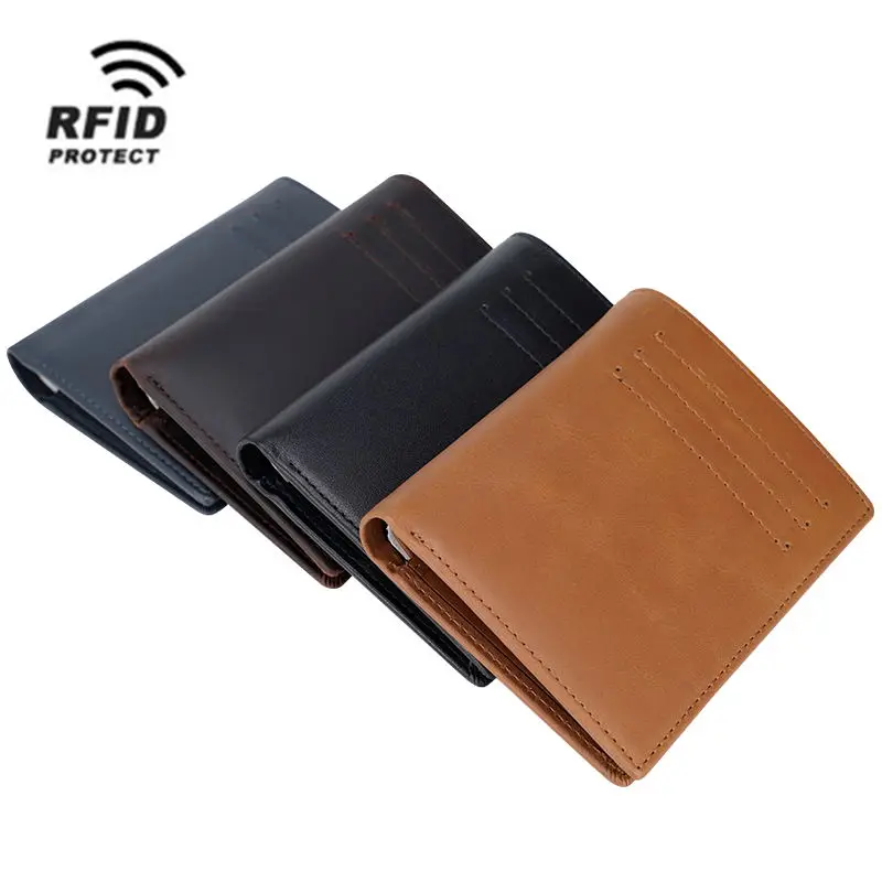 

TIDING High Quality Real Napa Leather Short Wallets Small Money Bags Casual Leather Card Holders With RFID, Dark brown, black ,light brown ,blue