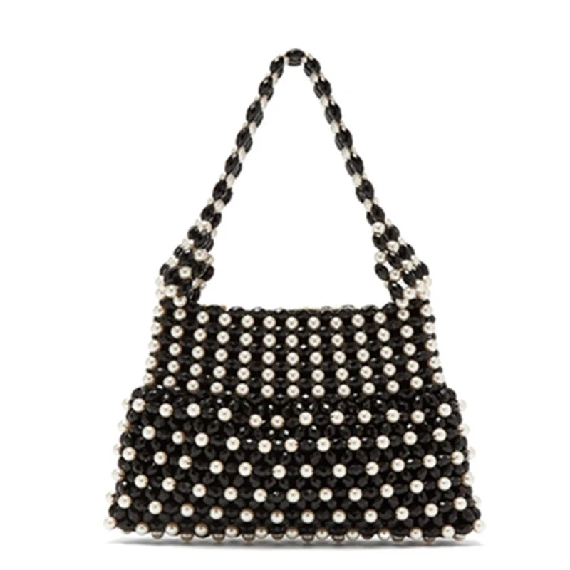 
Antique Summer Handmade Knitted Sweet Crystal Bag Purse Faux Pearl Beaded Evening Bag Wedding Bridal Party Handbag for Women Bag 