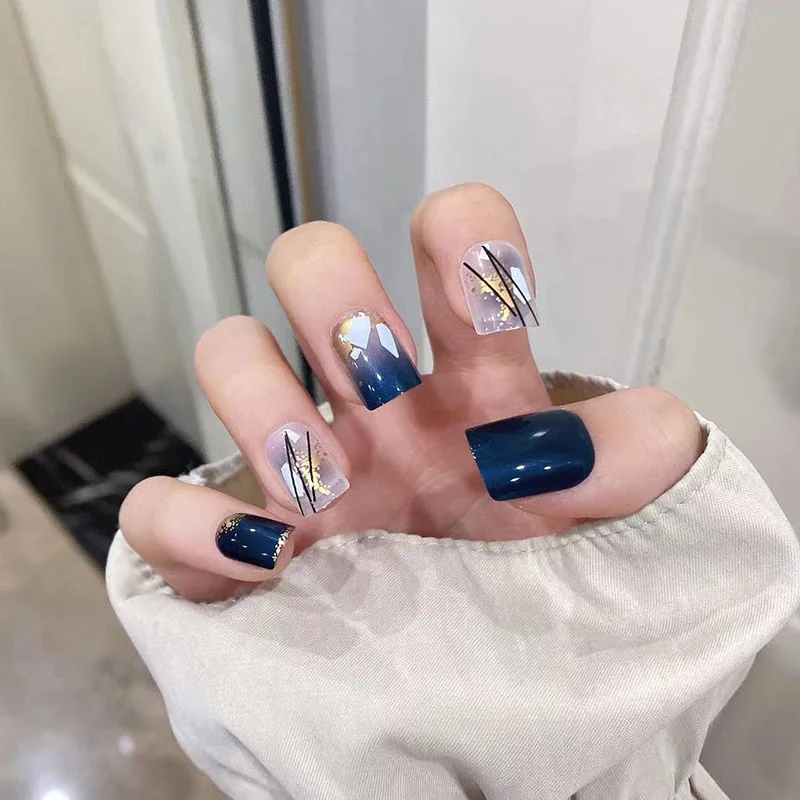 

Press-On Pedicure Nails French Tip Gradient Short Square Press on Nails Fake False 24 Pc Set Glue Jelly Nail for Drop Shiper, Options
