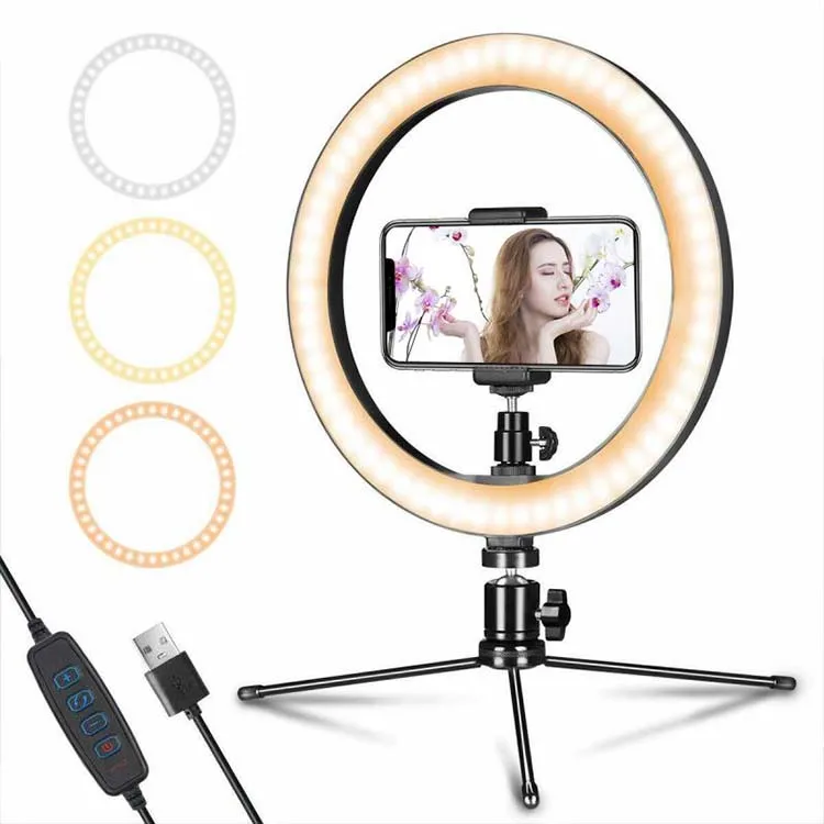 

Portable 10 Inch 3 Light Modes Makeup Dimmable Desk Selfie LED Circle Right Light, Warm natuaral white