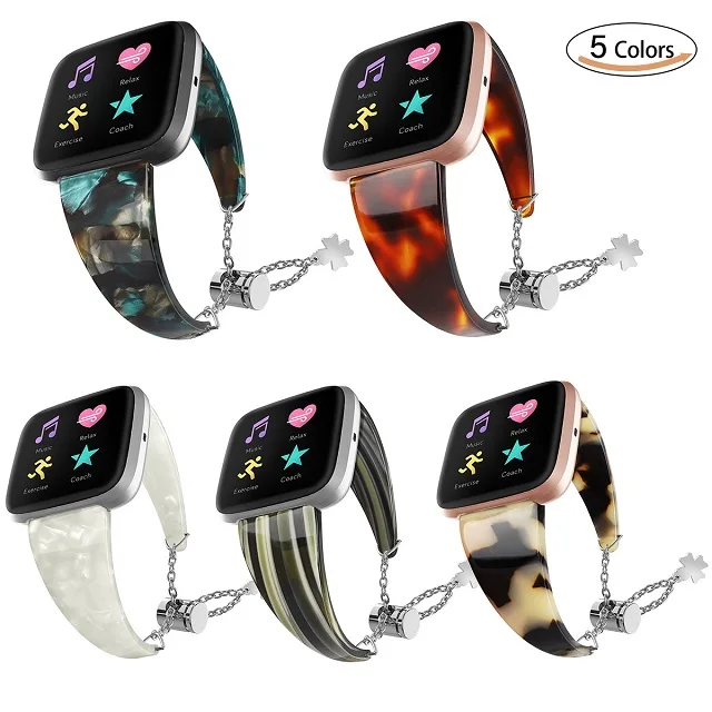 

for Fitbit Versa 2/lite Marble Pattern Metal Chain Adjustable Resin Smart Watch Strap, 5 colors