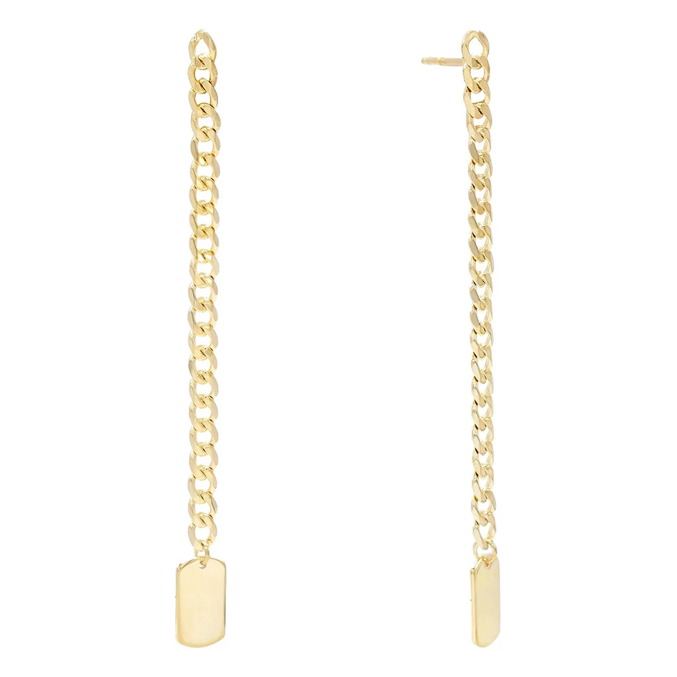 

wholesale women jewelry earrings 925 sterling silver dainty 18k gold plated engraved chain drop stud earrings
