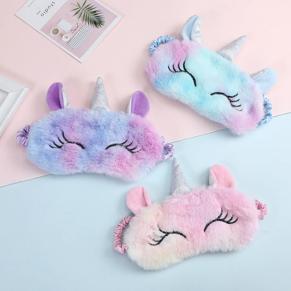 

JANHE Wholesale Kids Funny Cute Unicorn Plush Fur Cartoon Sleep Eye Cover Sleeping Mask For Lil Girl