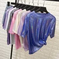 

low MOQ plain women glitter t shirt fashion for sale