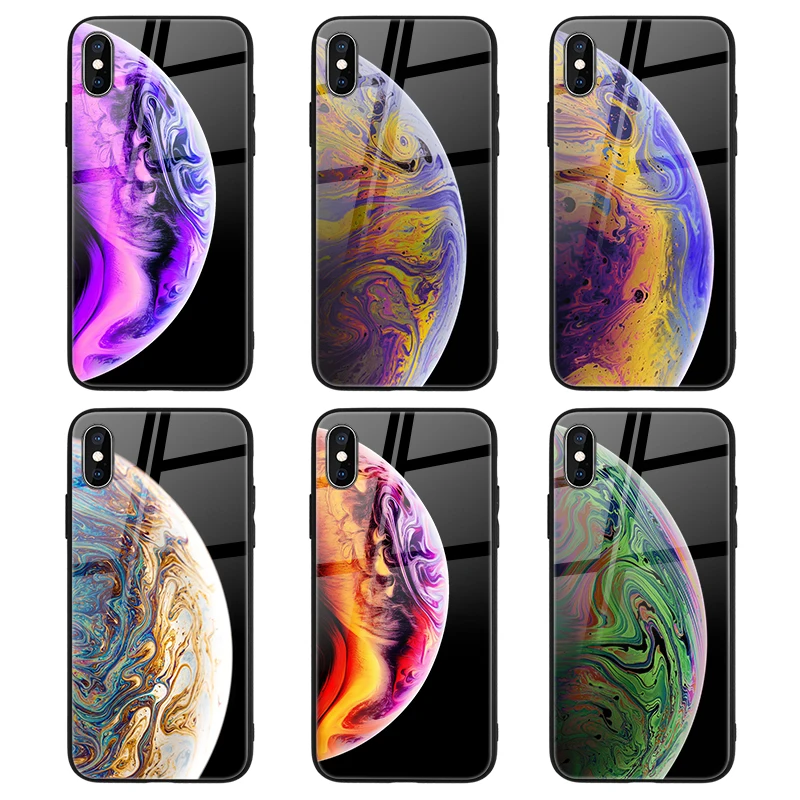 

For iPhone 12 11 Pro Max XS Max XR Case Custom Printing Tempered Glass Hard Phone Case Earth Planet Back Cover, Black