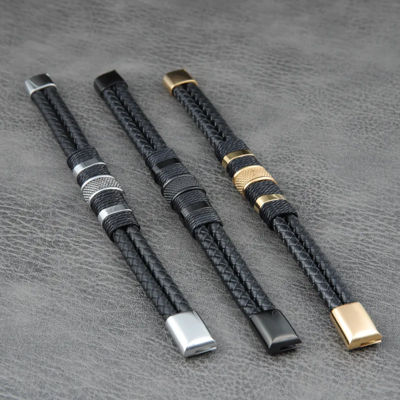 

2021 Fashion Punk Braided Bracelet Stainless Steel Men's Leather Cord Men Jewelry Bracelets, Picture