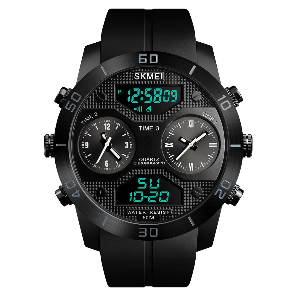 Luxury dual time big dial men wristwatch Skmei 1355 fashion reloj 50m waterproof black analog digital sport outdoor watches, Customized colors are available