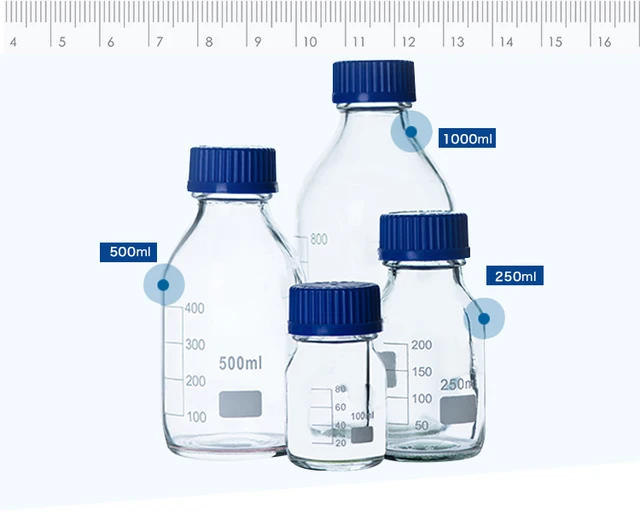 YCLAB 1000mL Reagent Bottle Screw Mouth with Blue Cap 1L Transparent Clear  Glass Medical Laboratory Chemistry Equipment