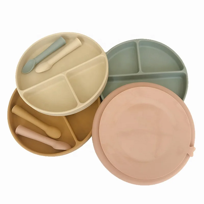 

2021 New Fashion Custom Silicone Baby Bowl Suction Kids plate Kit Infant Training Feeding Bowl Set, Customized color