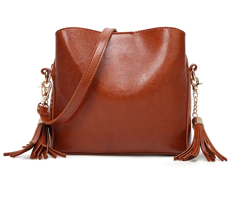 

Wholesales Tassel High Quality Crossbody Shoulder Bucket Crossbody Retro Bucket PU leather Bags for Women