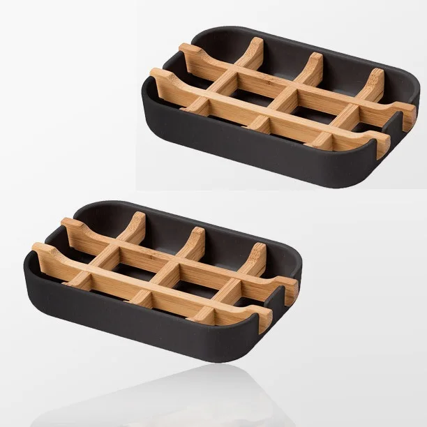 

2021 hot sale Drying Hotel Spa Bamboo Soap Holder, White black