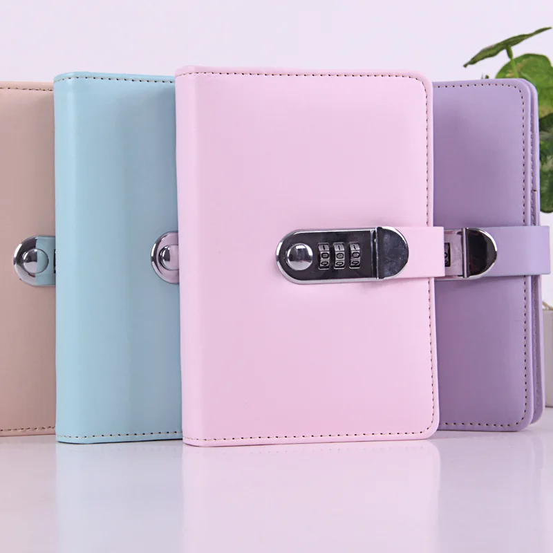 

Wholesale custom A5 a6 pu leather loose leaf budget binder password notebook with lock journal notebooks diary with insert paper
