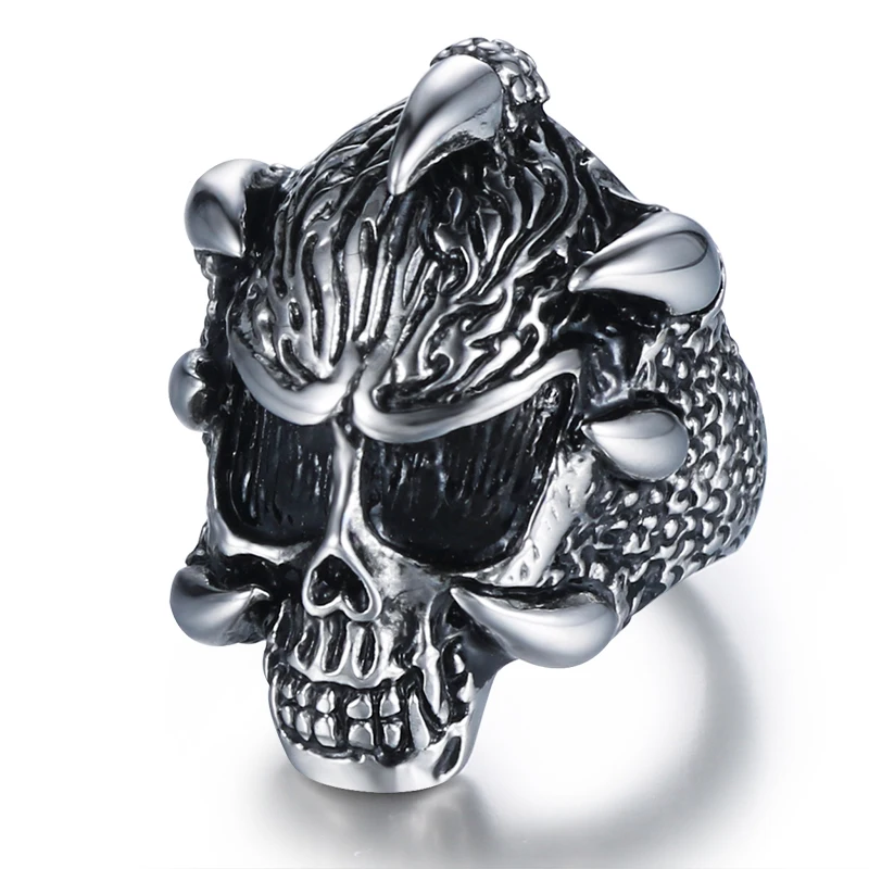 

Religious totem man skull ring personality domineering 316L surgical stainless steel ring Custom men ring, Black