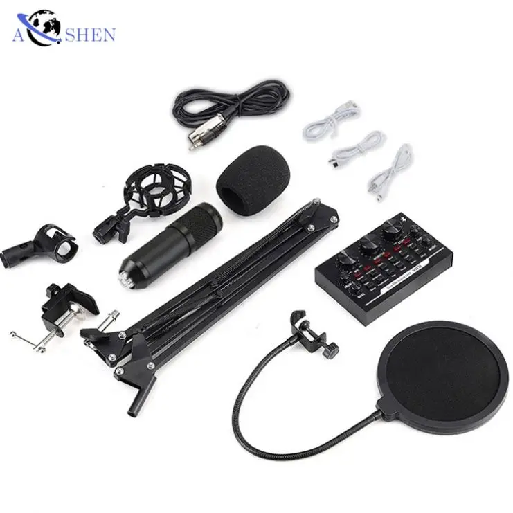 

Wholesale BM800 recording Mic with Arm Stand POP filter for YouTube live broadcast Condenser Microphone Sound Card