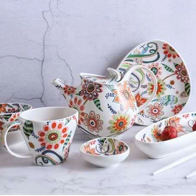 

Ebay And Amazon Hotsell Flower Pattern Porcelain Ceramic Dinner Set With Cup And Tea Pot, Customized color