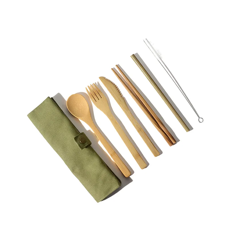 

Biodegradable eco-friendly nature reusable bamboo travel cutlery set, Nature color