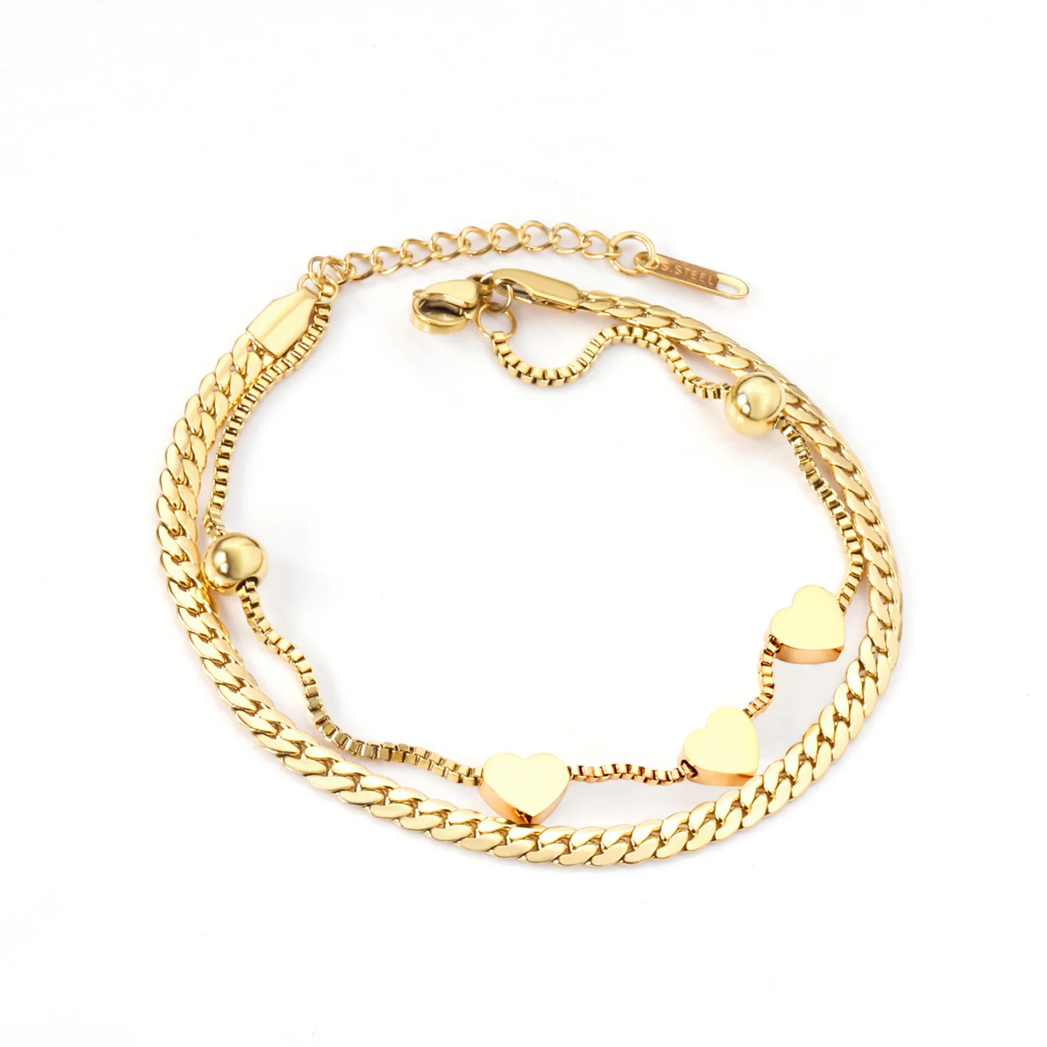 

Wholesale Stainless Steel Love heart Bracelet Women Girls Gold 18k Link Chain Bangle Bracelet