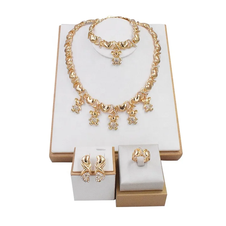 

High Quality Fashion And Generous Cute 18k Gold Plating Jewelry Four Piece Set, Gold-color