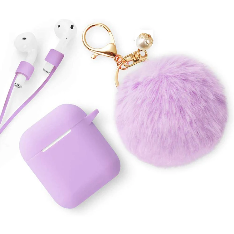 

Luxury Cute Soft Silicone Protective Case Cover For Airpods 2 With Pom Pom Fur Ball Keychain For Apple Earphone Accessories, Custom color