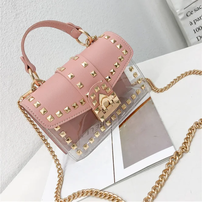 

Summer Fashion Women Transparent PVC handbag with rivet and clear chain jelly bag handbag, Picture