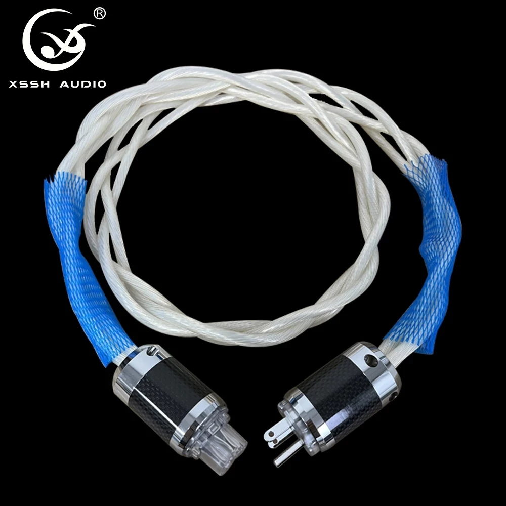 

High End OFC Power Cable XSSH 3 Core Single Crystal 5N OCC US EU AC Audiophile Audio Amplifier DAC Filter HIFI Silver Power Cord, As picture show