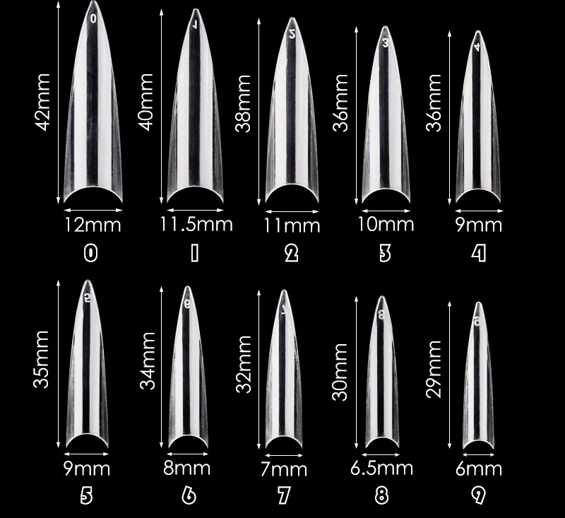 

500PCS Nail Art Straight Tips Triangle Stiletto Nail Tips, Natural white clear
