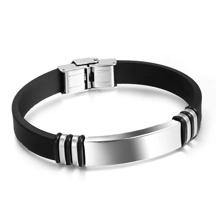 

Cheap silicone bangle bracelet elastic stainless steel bracelet men, Steel+black