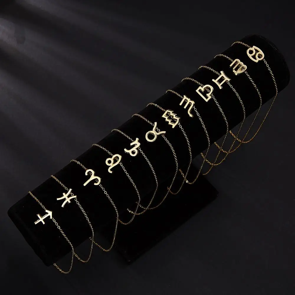 
Welwish Wholesale Gift Jewelry 12 Astrology Letter Sign Design Creative Simple Constellations Zodiac Necklace 