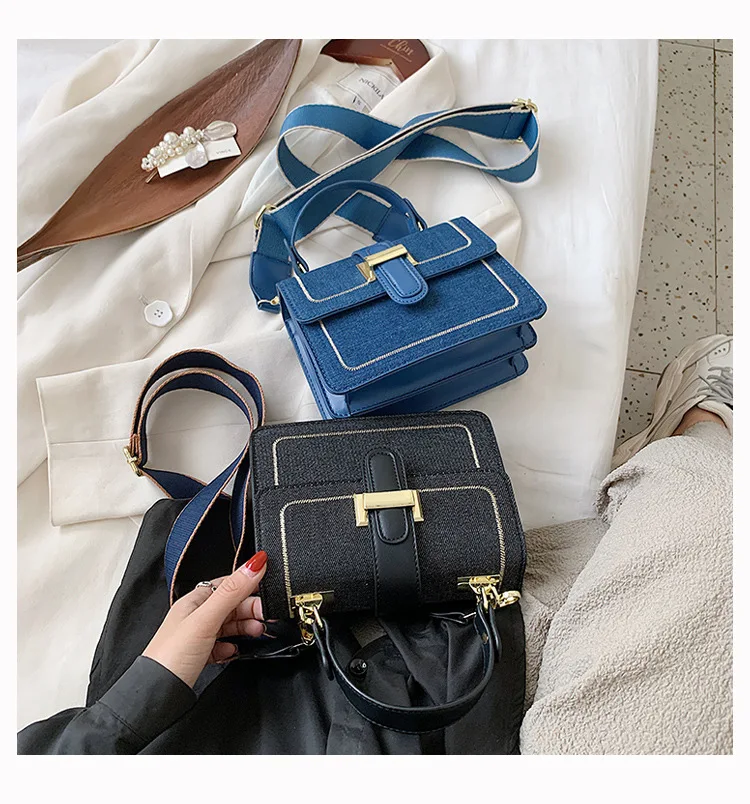

Fall 2020 Denim Square Belt Purses and handbags for Women Wide strap Sling bag crossbody, 2 colors