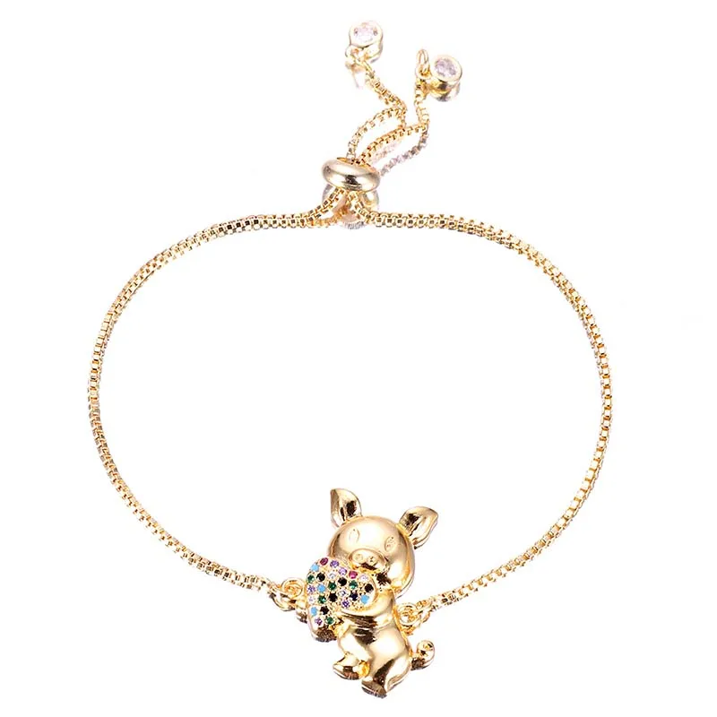 

Love Heart Pig Bracelets for Woman Micro Pave Zircon Charm Adjustable Chains Fashion Handmade Jewelry Gift Wholesale, Picture