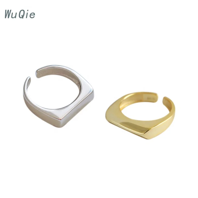 Wuqie Wholesale Fashion Minimalist Geometric Silver Square Rings Blank Signet Rings