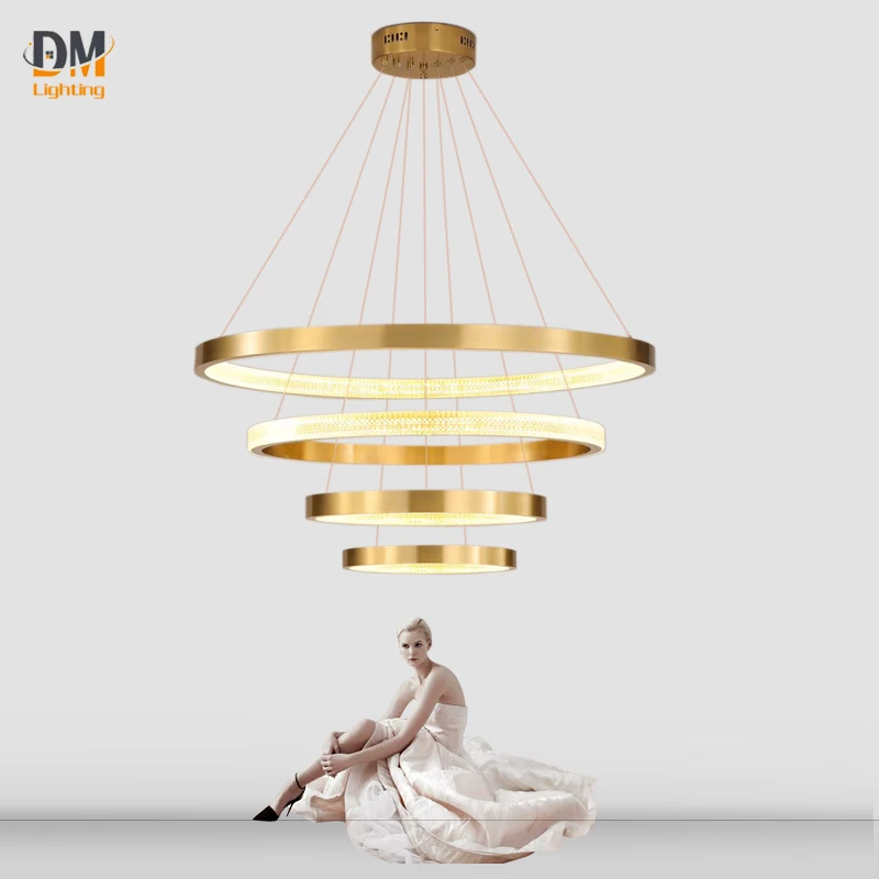 

Gold 4 Rings Post Modern Led Pendant Light Lighting Chandelier For Living Room Decor