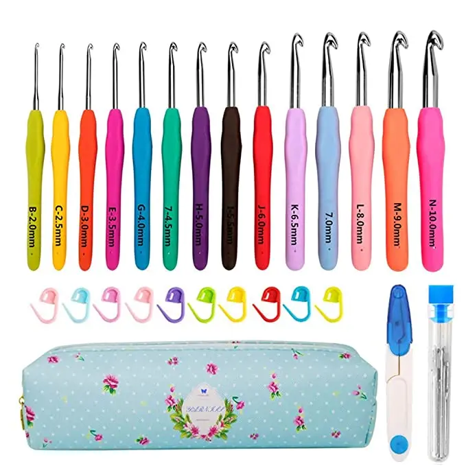 

14 Sizes Crochet Hooks Set with Case 2mm(B)-10mm(N) Extra Long Crochet Needles with Case, 14 colors