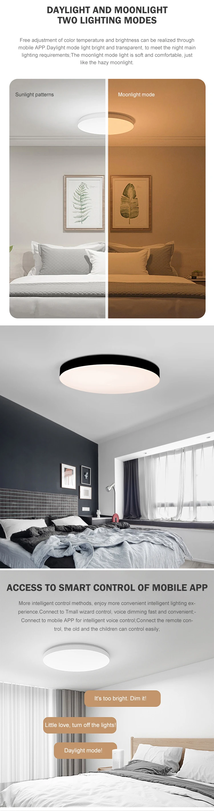Modern Round dimmer Lights Black White 30watt 45watt 60watt LED Ceiling Light