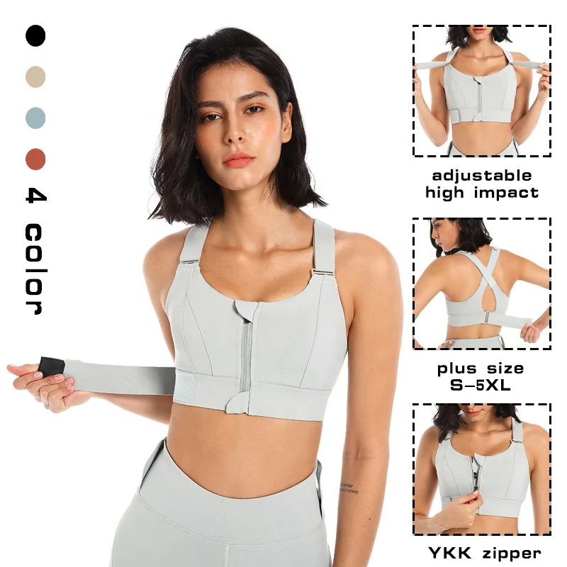 

New High Impact Yoga Running Vest Shockproof Underwear Plus Size Adjustable Belt Front Zipper Sports Bra Top Fitness, Customized colors