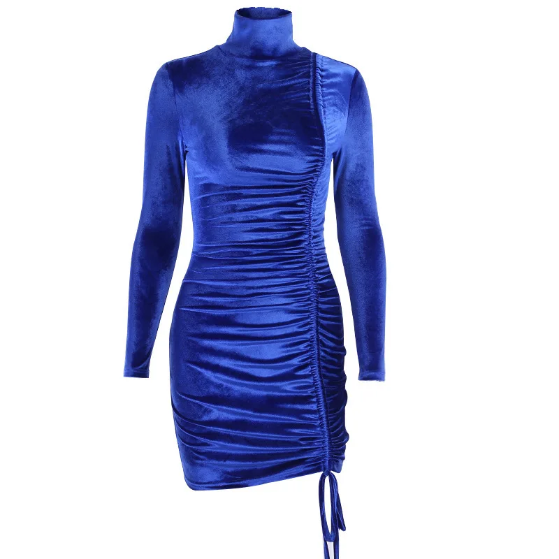 

fashion long-sleeved tight-fitting cross-border evening chic velvet pull-neck edal dress