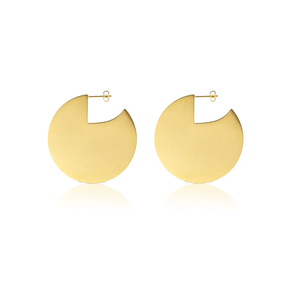 

Stainless steel Large circle fan shaped geometric round gold plated earrings, Steel gold