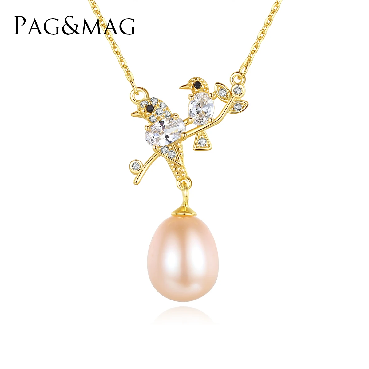 

PAG&MAG Tahitian Pearl Necklaces Pendant Two Cute Birds with Freshwater Pearls S925 Sterling Silver Pendant Necklace