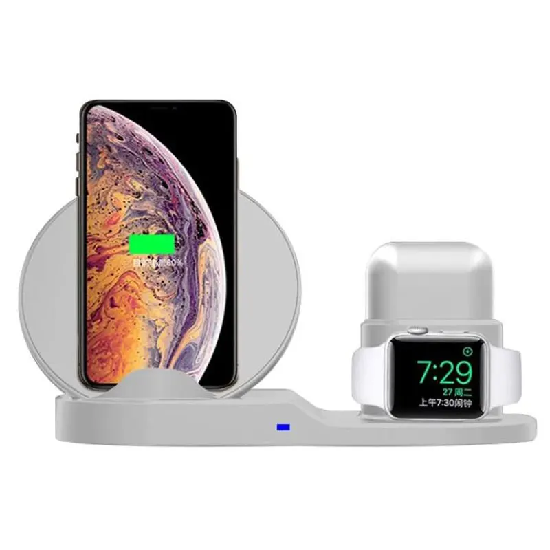 

New Product 2020 3 in 1 Wireless Phone Charger Universal Wireless Charger for Apple Watch for Airpods, Black white