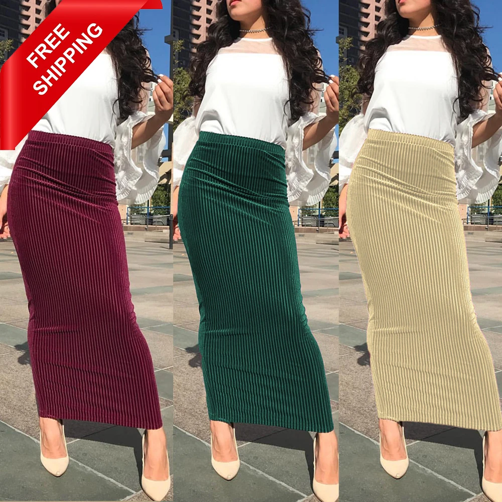 

Fashion Ladies Islamic Clothing FREE SHIPPING Colors Slim Pattern High Waist Long Skirt For Muslim Dresses, Black.beige.pink.red.green