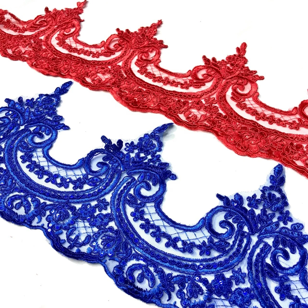 

China lace embroidered floral edge lace trimmings red and blue, As pictured
