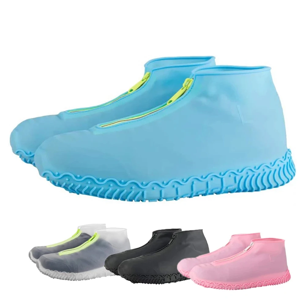 

Silicone Rain Shoes with Zipper Anti Slip Waterproof Reusable Foldable Portable Overshoes, As picture