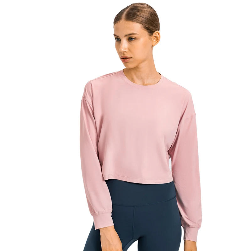 

QUICK DRY Women Long Sleeve Round Neck Loose Workout Sportswear Yoga Blouse Tops