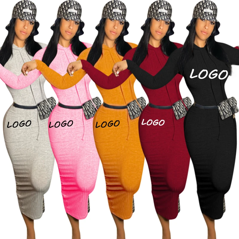 

Fall Winter New Arrival Europe Women Midi Dress Solid Hoodie Sexy Dress, 4color