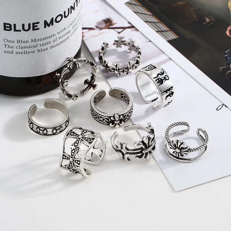 

Wholesale Trendy Vintage Cross Opening Resizable Ring Luxury Brand Hollow Out Crown Heart Rings
